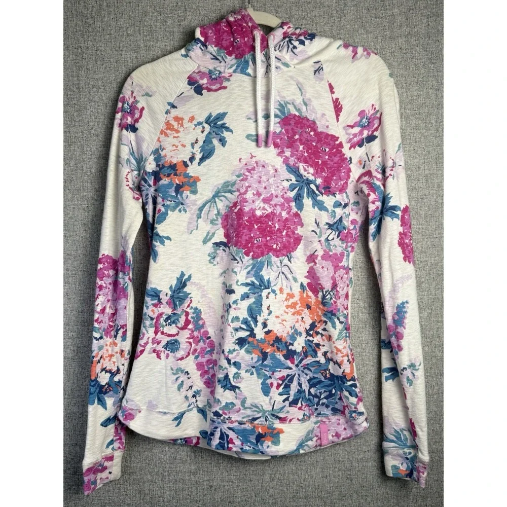 Joules Marlston Pink Purple Floral Print Hooded Sweatshirt Hoodie Slim Fit SMALL - Picture 2 of 7
